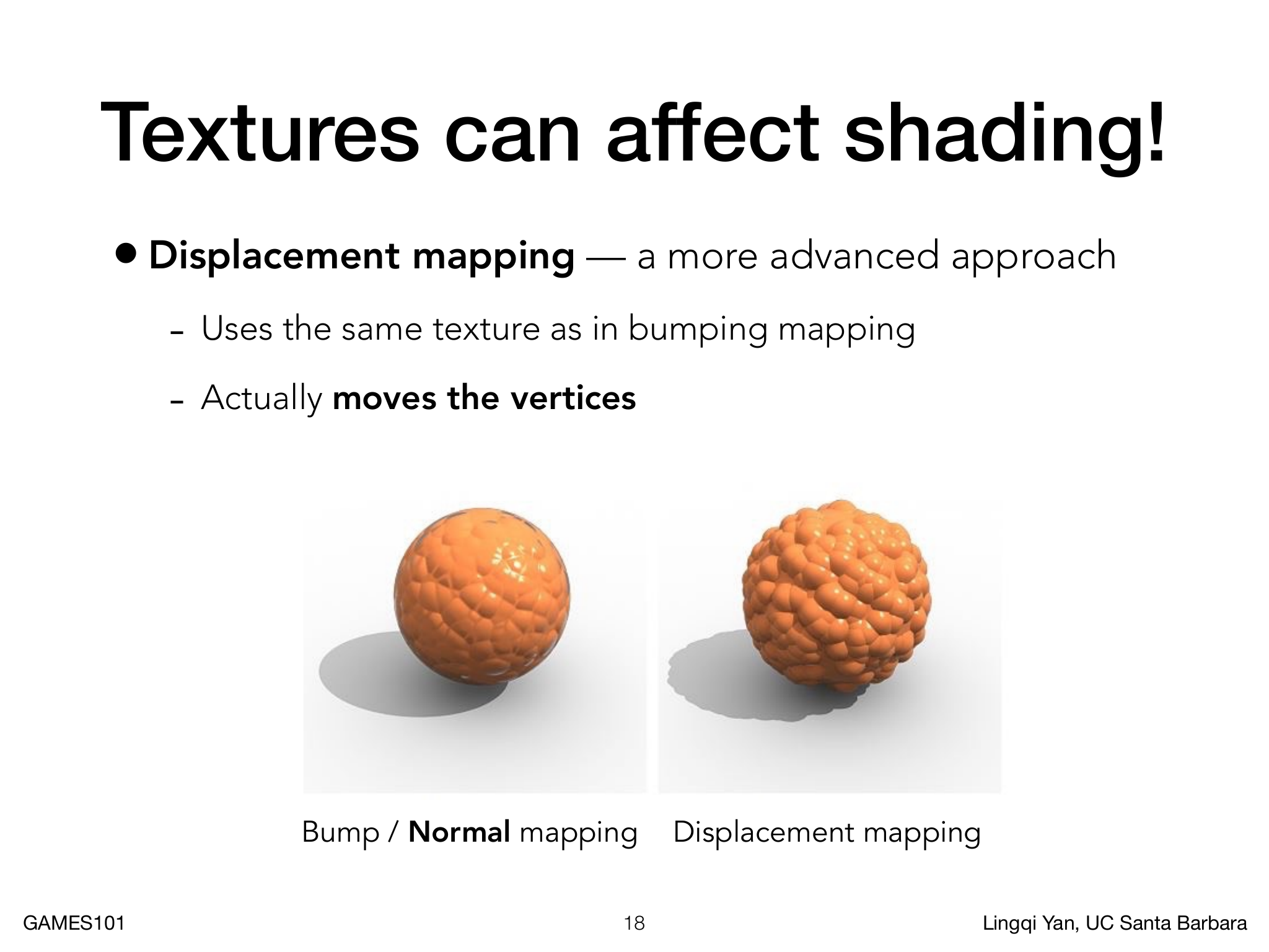 Bump Mapping 与 Displacement Mapping 对表面细节和轮廓的不同影响