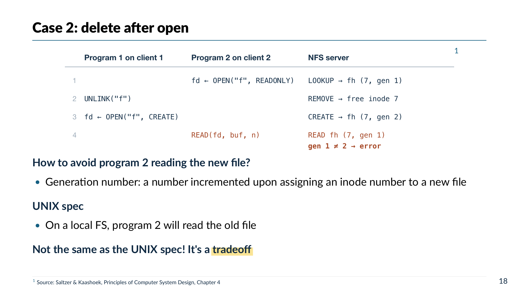 inode 号重新分配后，用 generation number 识别旧句柄